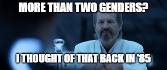 MORE THAN TWO GENDERS? I THOUGHT OF THAT BACK IN '85 | image tagged in tron,i thought of that back in '85 | made w/ Imgflip meme maker