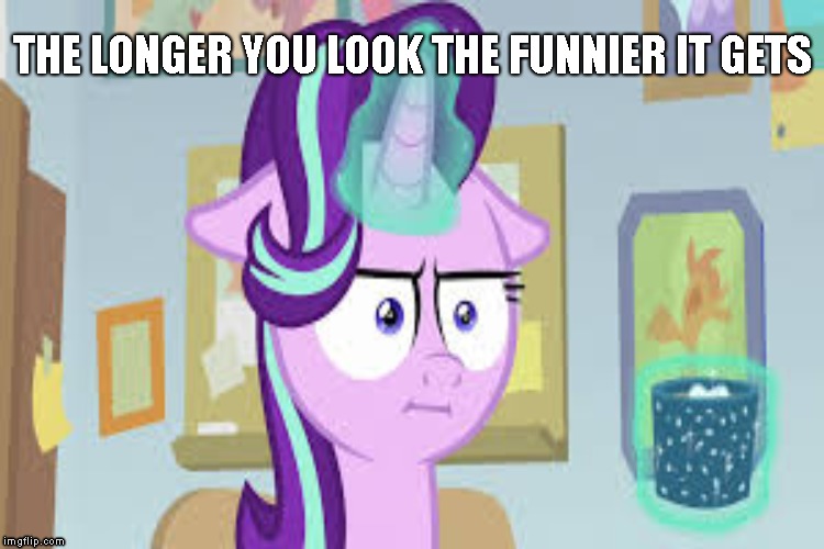 The longer you look the funnier it gets | THE LONGER YOU LOOK THE FUNNIER IT GETS | image tagged in mlp meme | made w/ Imgflip meme maker