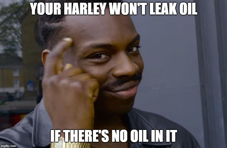 you can't if you don't | YOUR HARLEY WON'T LEAK OIL; IF THERE'S NO OIL IN IT | image tagged in you can't if you don't | made w/ Imgflip meme maker