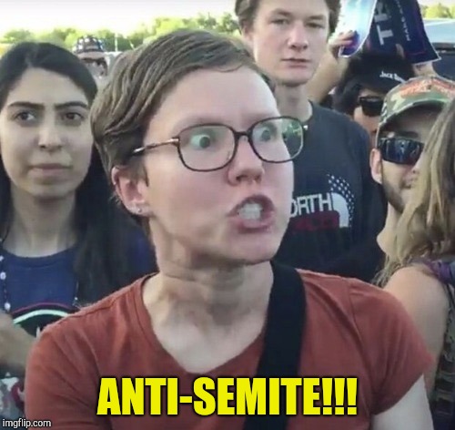 Triggered feminist | ANTI-SEMITE!!! | image tagged in triggered feminist | made w/ Imgflip meme maker