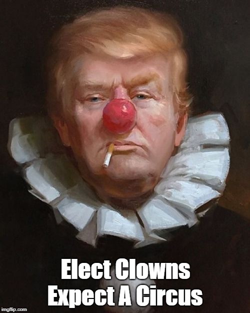 "Elect Clowns, Expect A Circus" | Elect Clowns Expect A Circus | image tagged in deplorable donald,despicable donald,devious donald,terrible trump,dishonest donald,dishonorable donald | made w/ Imgflip meme maker