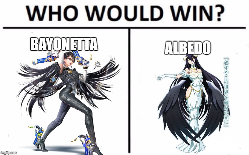 Who Would Win? Meme | BAYONETTA; ALBEDO | image tagged in memes,who would win | made w/ Imgflip meme maker