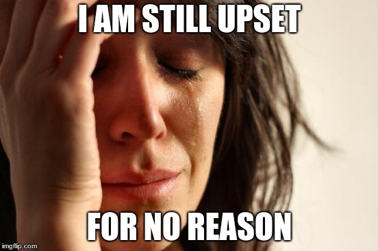 First World Problems Meme | I AM STILL UPSET; FOR NO REASON | image tagged in memes,first world problems | made w/ Imgflip meme maker