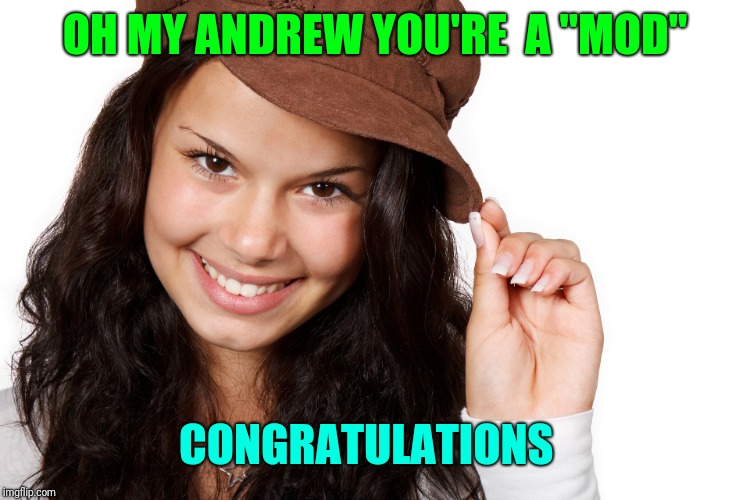 Beautiful Girl Craziness | OH MY ANDREW YOU'RE  A "MOD" CONGRATULATIONS | image tagged in beautiful girl craziness | made w/ Imgflip meme maker