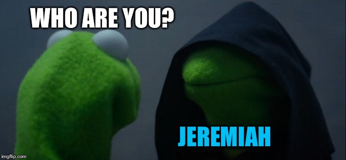 Evil Kermit Meme | WHO ARE YOU? JEREMIAH | image tagged in memes,evil kermit | made w/ Imgflip meme maker