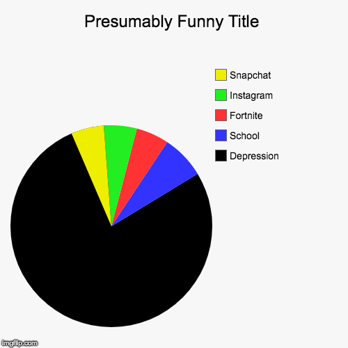 Depression, School, Fortnite , Instagram, Snapchat | image tagged in funny,pie charts | made w/ Imgflip chart maker