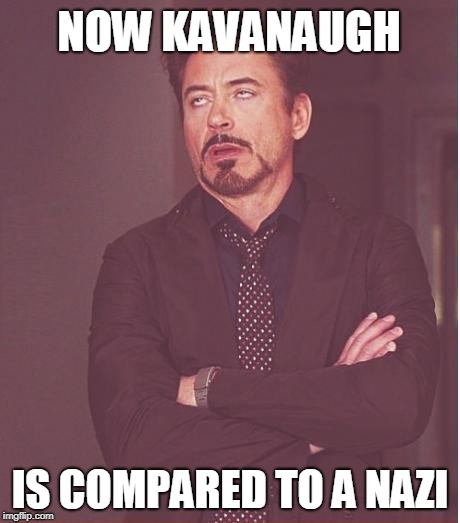 Face You Make Robert Downey Jr | NOW KAVANAUGH; IS COMPARED TO A NAZI | image tagged in memes,face you make robert downey jr | made w/ Imgflip meme maker
