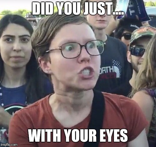 Triggered feminist | DID YOU JUST.... WITH YOUR EYES | image tagged in triggered feminist | made w/ Imgflip meme maker