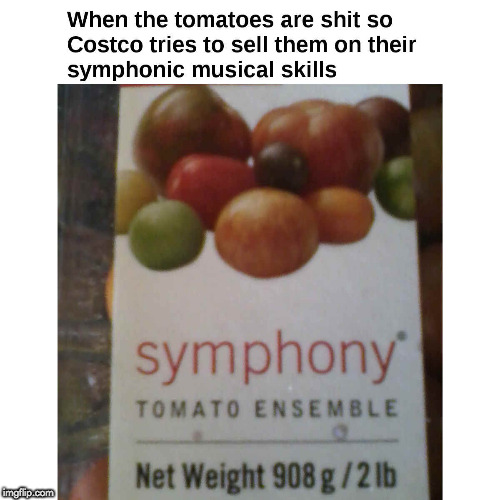What is a tomato ensemble? I dunno, but at this point I'm afraid to ask. | image tagged in classical music,tomatoes,vegetables,costco,funny,shopping | made w/ Imgflip meme maker