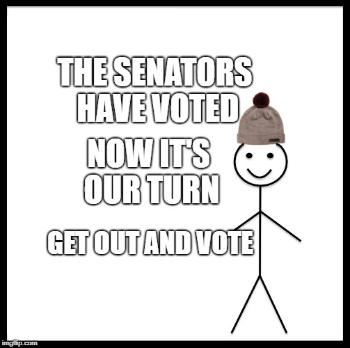 Be Like Bill Meme | THE SENATORS HAVE VOTED; NOW IT'S OUR TURN; GET OUT AND VOTE | image tagged in memes,be like bill | made w/ Imgflip meme maker