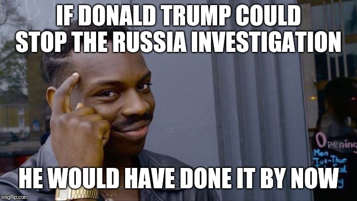 Roll Safe Think About It Meme | IF DONALD TRUMP COULD STOP THE RUSSIA INVESTIGATION; HE WOULD HAVE DONE IT BY NOW | image tagged in memes,roll safe think about it | made w/ Imgflip meme maker