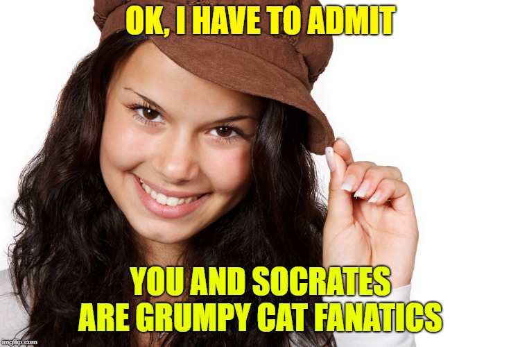 Beautiful Girl Craziness | OK, I HAVE TO ADMIT YOU AND SOCRATES ARE GRUMPY CAT FANATICS | image tagged in beautiful girl craziness | made w/ Imgflip meme maker