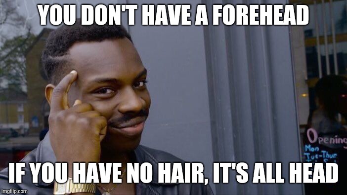 Gone bald? | YOU DON'T HAVE A FOREHEAD; IF YOU HAVE NO HAIR, IT'S ALL HEAD | image tagged in memes,roll safe think about it,bald | made w/ Imgflip meme maker