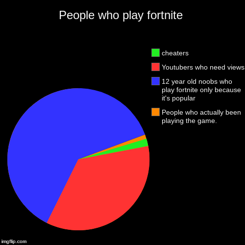 People who play fortnite | People who actually been playing the game., 12 year old noobs who play fortnite only because it's popular, Youtub | image tagged in funny,pie charts | made w/ Imgflip chart maker