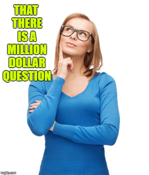Craziness Thinking Woman | THAT THERE IS A MILLION DOLLAR QUESTION | image tagged in craziness thinking woman | made w/ Imgflip meme maker