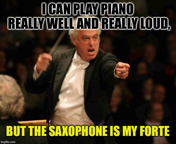 Another bad pun just for the heck of it | I CAN PLAY PIANO REALLY WELL AND REALLY LOUD, BUT THE SAXOPHONE IS MY FORTE | image tagged in angry musician,bad pun | made w/ Imgflip meme maker