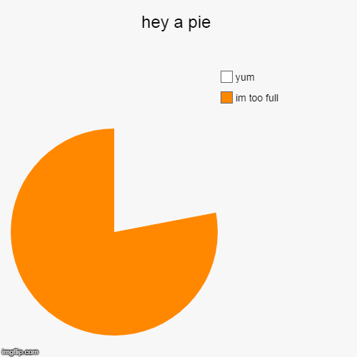this tastes good you guys should try it too | hey a pie | im too full, yum | image tagged in funny,pie charts,yum,tasty,pie,full | made w/ Imgflip chart maker