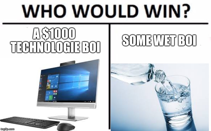 Who Would Win? | A $1000 TECHNOLOGIE BOI; SOME WET BOI | image tagged in memes,who would win | made w/ Imgflip meme maker