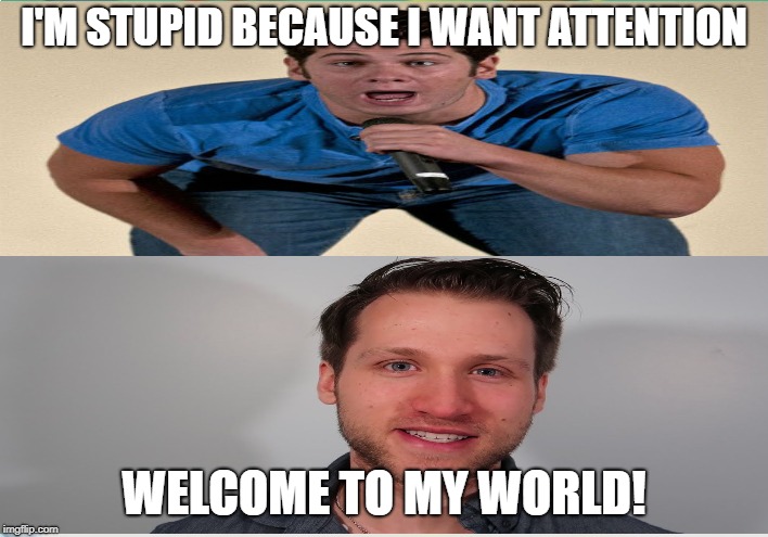 Dumb And Dumber 2 | I'M STUPID BECAUSE I WANT ATTENTION; WELCOME TO MY WORLD! | image tagged in youtubers | made w/ Imgflip meme maker