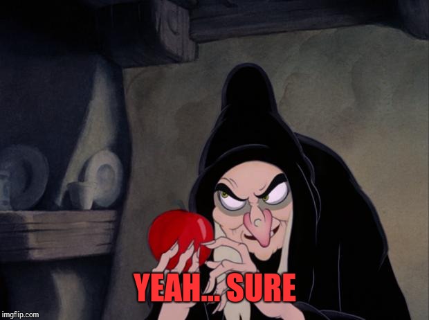 Snow White Evil Witch | YEAH... SURE | image tagged in snow white evil witch | made w/ Imgflip meme maker