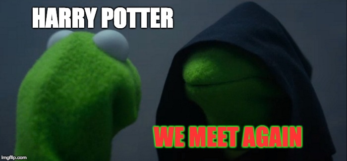 Evil Kermit | HARRY POTTER; WE MEET AGAIN | image tagged in memes,evil kermit | made w/ Imgflip meme maker