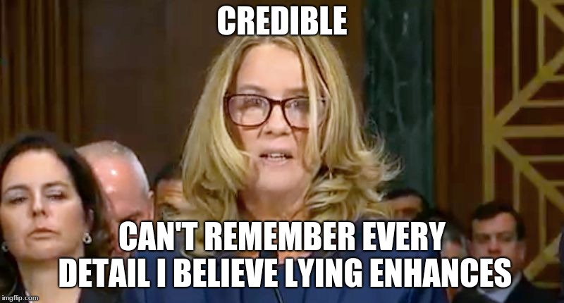 Christine Blasey Ford | CREDIBLE; CAN'T REMEMBER EVERY DETAIL I BELIEVE LYING ENHANCES | image tagged in christine blasey ford | made w/ Imgflip meme maker