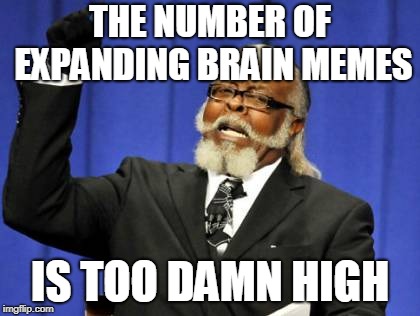 Too Damn High Meme | THE NUMBER OF EXPANDING BRAIN MEMES; IS TOO DAMN HIGH | image tagged in memes,too damn high | made w/ Imgflip meme maker