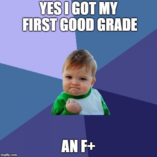 Success Kid Meme | YES I GOT MY FIRST GOOD GRADE; AN F+ | image tagged in memes,success kid | made w/ Imgflip meme maker