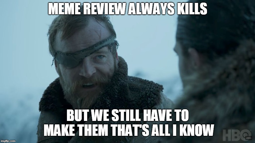 Death is the enemy |  MEME REVIEW ALWAYS KILLS; BUT WE STILL HAVE TO MAKE THEM THAT'S ALL I KNOW | image tagged in death is the enemy | made w/ Imgflip meme maker