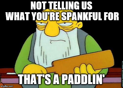 That's a paddlin' Meme | NOT TELLING US WHAT YOU'RE SPANKFUL FOR THAT'S A PADDLIN' | image tagged in memes,that's a paddlin' | made w/ Imgflip meme maker