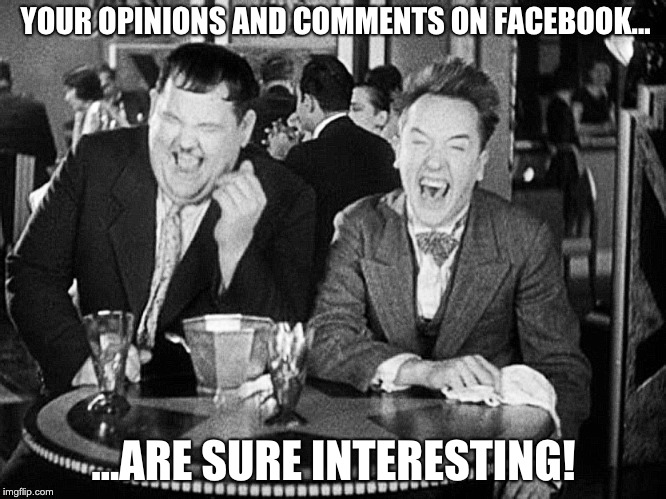 Laurel & Hardy in BLOTTO | YOUR OPINIONS AND COMMENTS ON FACEBOOK... ...ARE SURE INTERESTING! | image tagged in laurel  hardy in blotto | made w/ Imgflip meme maker