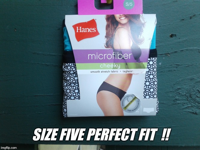 SIZE FIVE PERFECT FIT  !! | image tagged in hanes her way | made w/ Imgflip meme maker