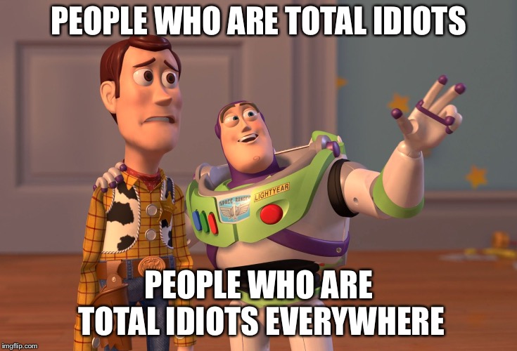 PEOPLE WHO ARE TOTAL IDIOTS PEOPLE WHO ARE TOTAL IDIOTS EVERYWHERE | image tagged in memes,x x everywhere | made w/ Imgflip meme maker