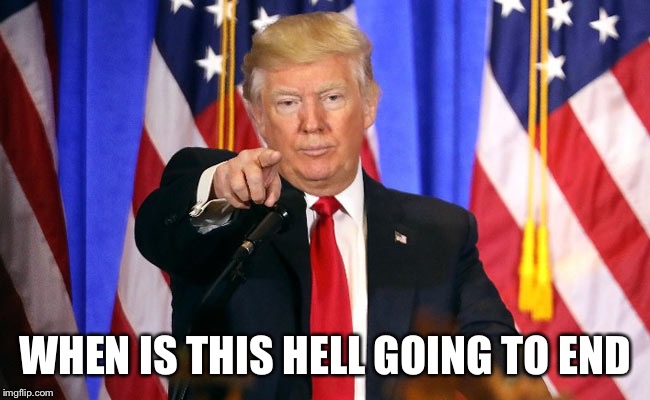 Is it 2020 yet | WHEN IS THIS HELL GOING TO END | image tagged in trump fake news,hell,donald trump | made w/ Imgflip meme maker
