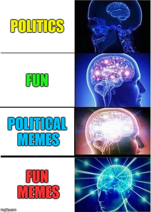 Expanding Brain | POLITICS; FUN; POLITICAL MEMES; FUN MEMES | image tagged in memes,expanding brain | made w/ Imgflip meme maker