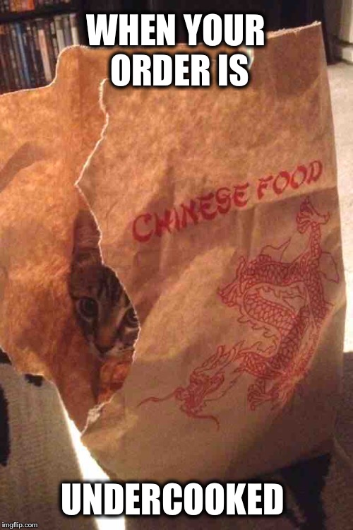 No wonder they have so many 1 Star Reviews  | WHEN YOUR ORDER IS; UNDERCOOKED | image tagged in yelp,chinese food,cat | made w/ Imgflip meme maker