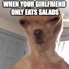 WHEN YOUR GIRLFRIEND ONLY EATS SALADS | image tagged in funny memes,memes | made w/ Imgflip meme maker