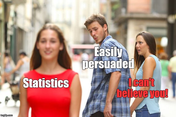 Distracted Boyfriend Meme | Statistics Easily persuaded I can't believe you! | image tagged in memes,distracted boyfriend | made w/ Imgflip meme maker