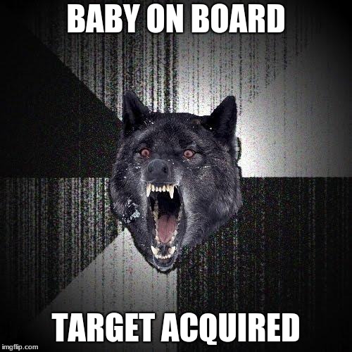 Insanity Wolf Meme | BABY ON BOARD; TARGET ACQUIRED | image tagged in memes,insanity wolf | made w/ Imgflip meme maker