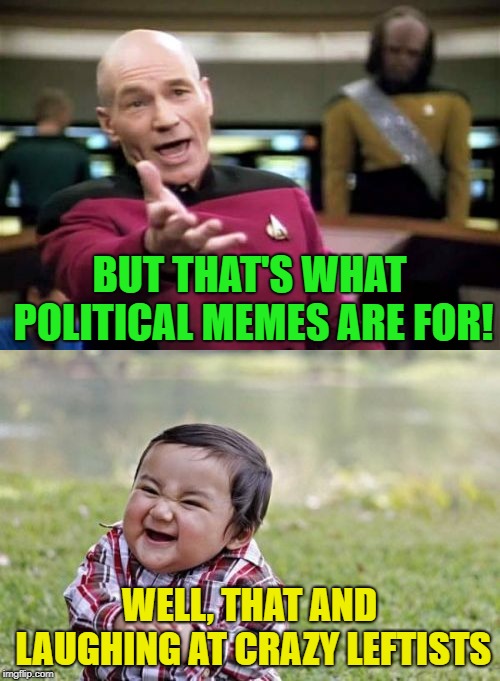 BUT THAT'S WHAT POLITICAL MEMES ARE FOR! WELL, THAT AND LAUGHING AT CRAZY LEFTISTS | made w/ Imgflip meme maker