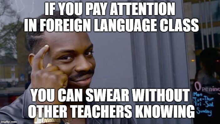 Roll Safe Think About It | IF YOU PAY ATTENTION IN FOREIGN LANGUAGE CLASS; YOU CAN SWEAR WITHOUT OTHER TEACHERS KNOWING | image tagged in memes,roll safe think about it | made w/ Imgflip meme maker
