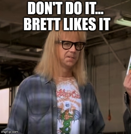 Garth | DON'T DO IT... BRETT LIKES IT | image tagged in garth | made w/ Imgflip meme maker