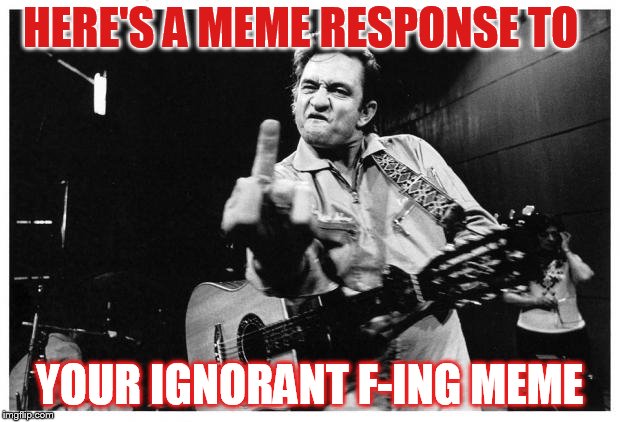 Johnny cash finger | HERE'S A MEME RESPONSE TO; YOUR IGNORANT F-ING MEME | image tagged in johnny cash finger | made w/ Imgflip meme maker