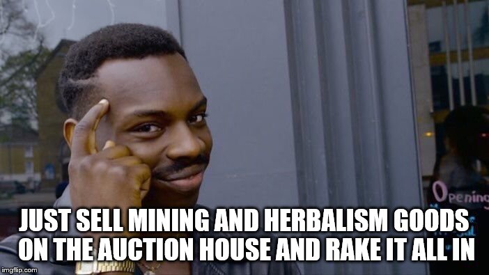 Roll Safe Think About It Meme | JUST SELL MINING AND HERBALISM GOODS ON THE AUCTION HOUSE AND RAKE IT ALL IN | image tagged in memes,roll safe think about it | made w/ Imgflip meme maker