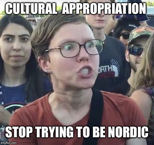 Triggered feminist | CULTURAL  APPROPRIATION STOP TRYING TO BE NORDIC | image tagged in triggered feminist | made w/ Imgflip meme maker