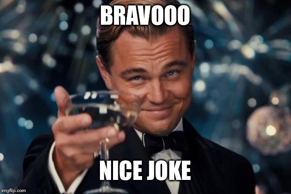 Leonardo Dicaprio Cheers Meme | BRAVOOO NICE JOKE | image tagged in memes,leonardo dicaprio cheers | made w/ Imgflip meme maker