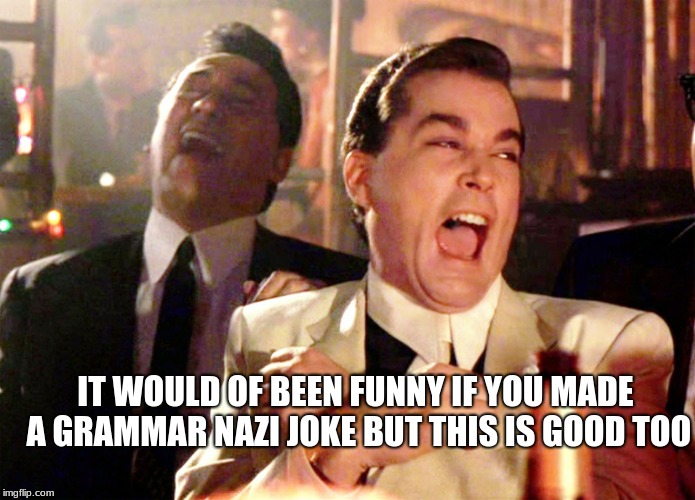 Good Fellas Hilarious Meme | IT WOULD OF BEEN FUNNY IF YOU MADE A GRAMMAR NAZI JOKE BUT THIS IS GOOD TOO | image tagged in memes,good fellas hilarious | made w/ Imgflip meme maker