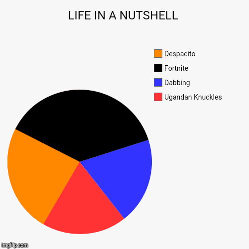LIFE IN A NUTSHELL | Ugandan Knuckles, Dabbing, Fortnite , Despacito | image tagged in funny,pie charts | made w/ Imgflip chart maker