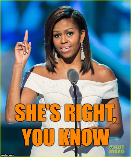 She's right | SHE'S RIGHT, YOU KNOW | image tagged in michelle obama,memes,right | made w/ Imgflip meme maker