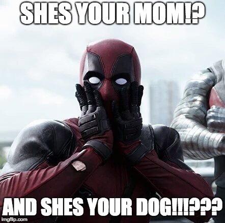 Deadpool Surprised Meme | SHES YOUR MOM!? AND SHES YOUR DOG!!!??? | image tagged in memes,deadpool surprised | made w/ Imgflip meme maker